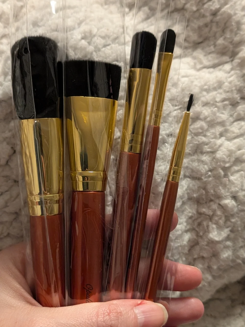 5-Piece Makeup Brush Set in Brown and Gold